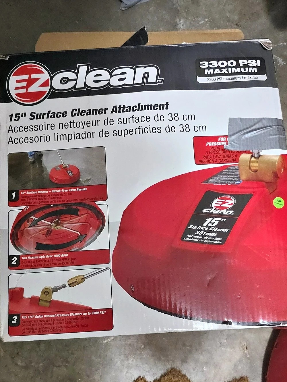 EZ Clean 15" Surface Cleaner Attachment 15-Inch Pressure Washer Attachment